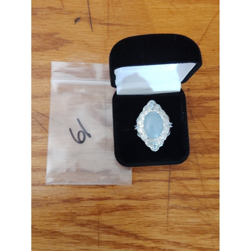 925 Sterling Silver Blue Cabochon Filigree Statement Ring Size 9 w/ Box Womens